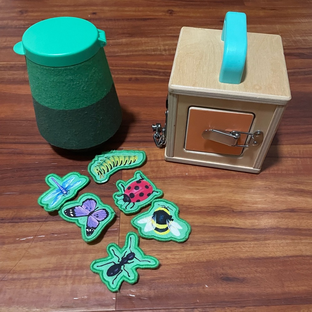 Lovevery Toddler Bundle: Fuzzy Bug Shrub w/ 6 Velcro Insects & Lock Box